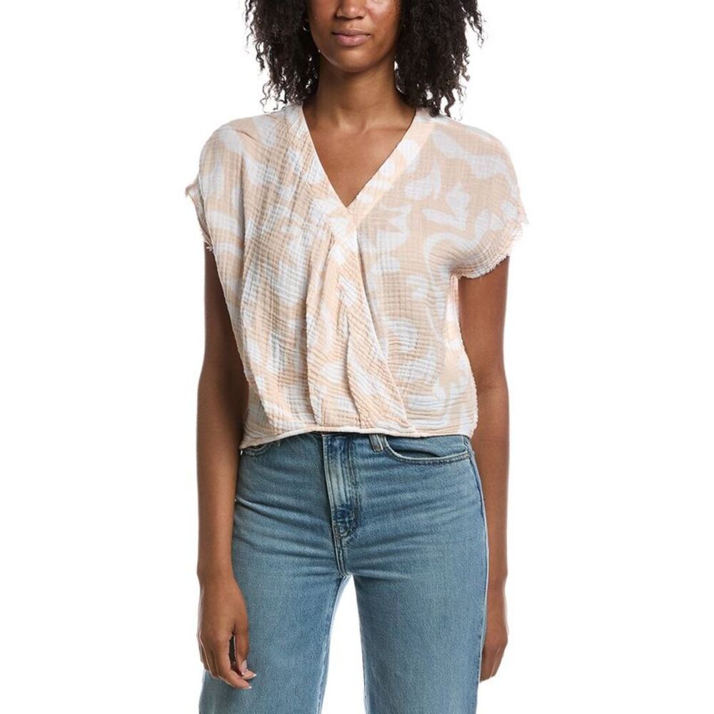 Michael Stars Womens Evie Printed Faux Wrap Top, Gray